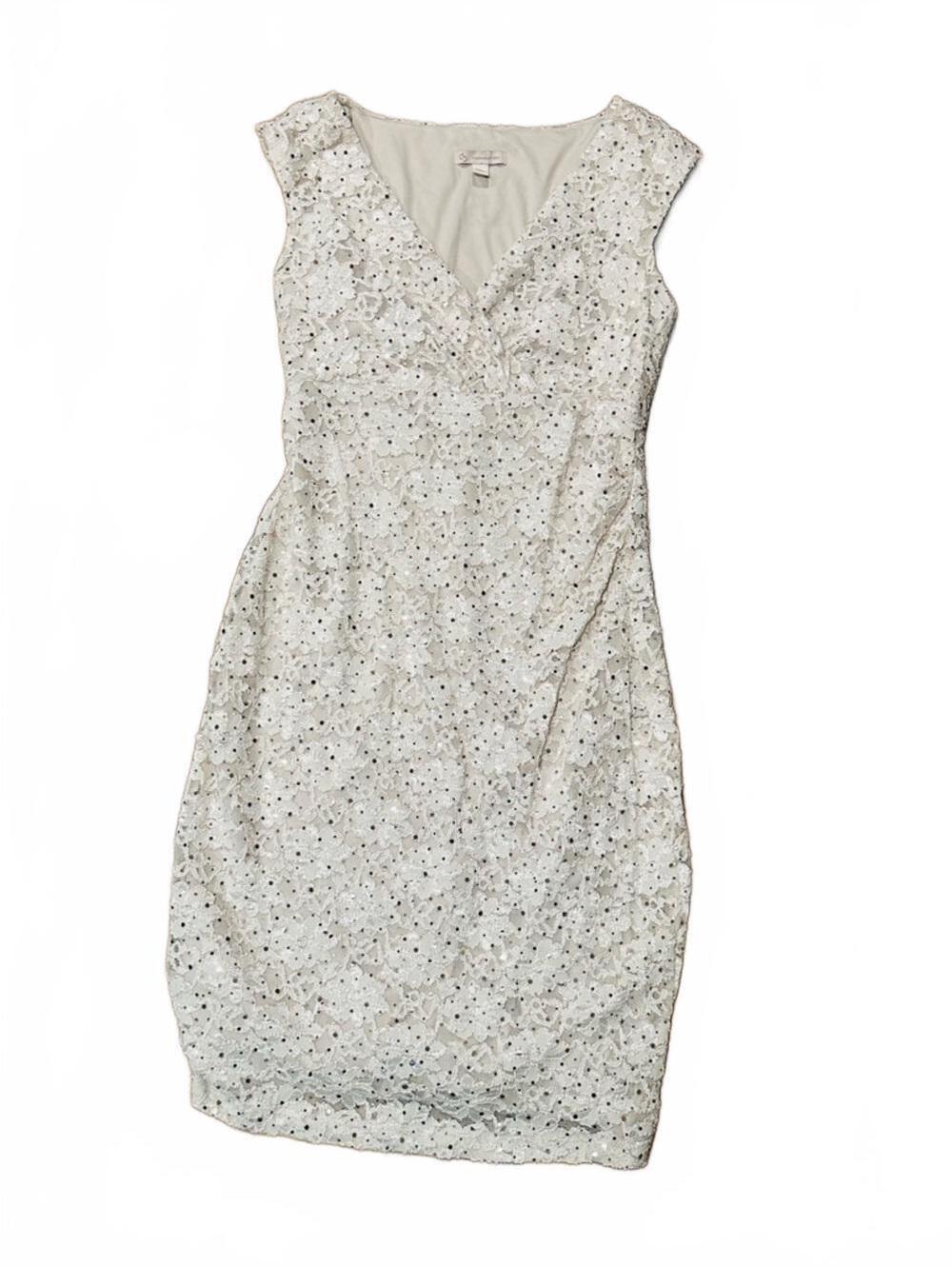 Embellished Ivory Lace Sheath Dress